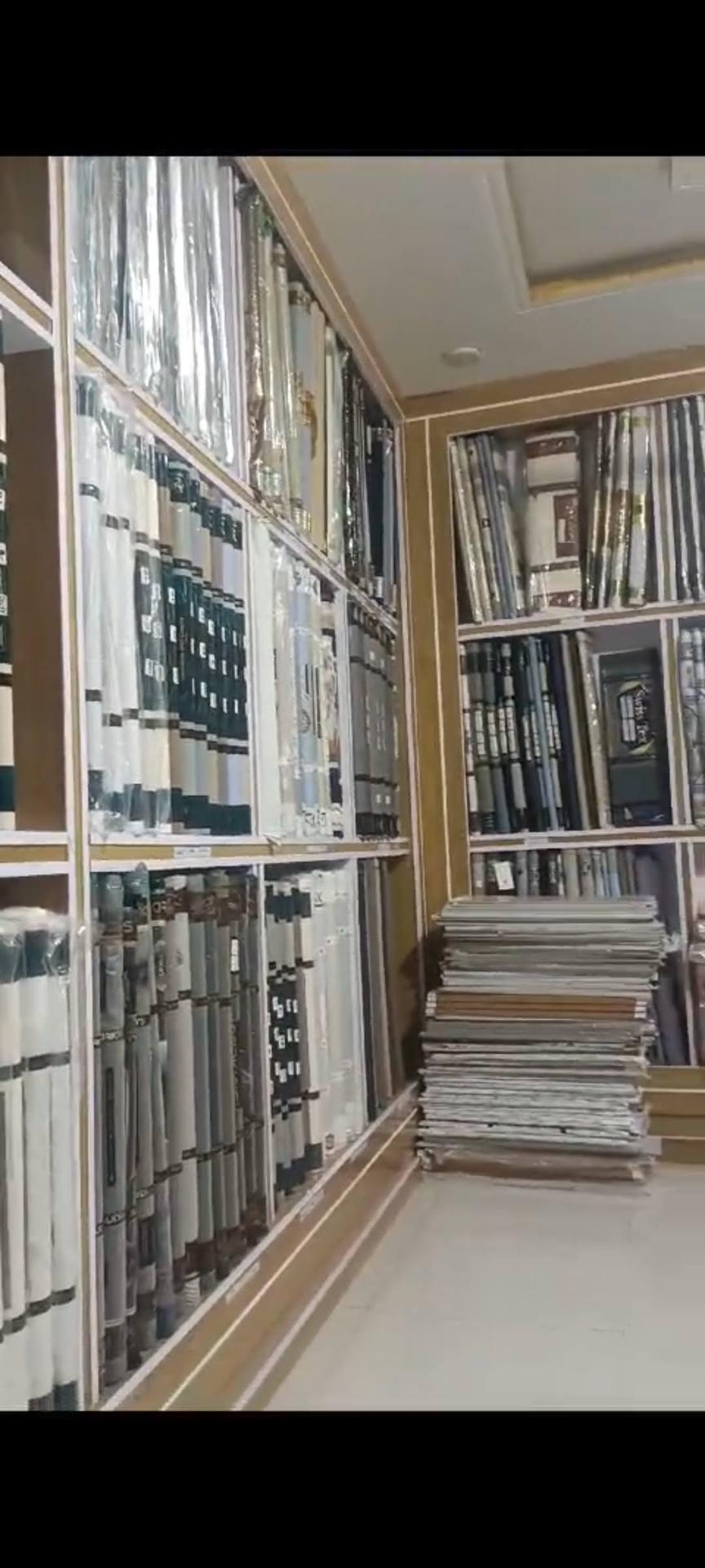 Floor-to-ceiling fabric shelves