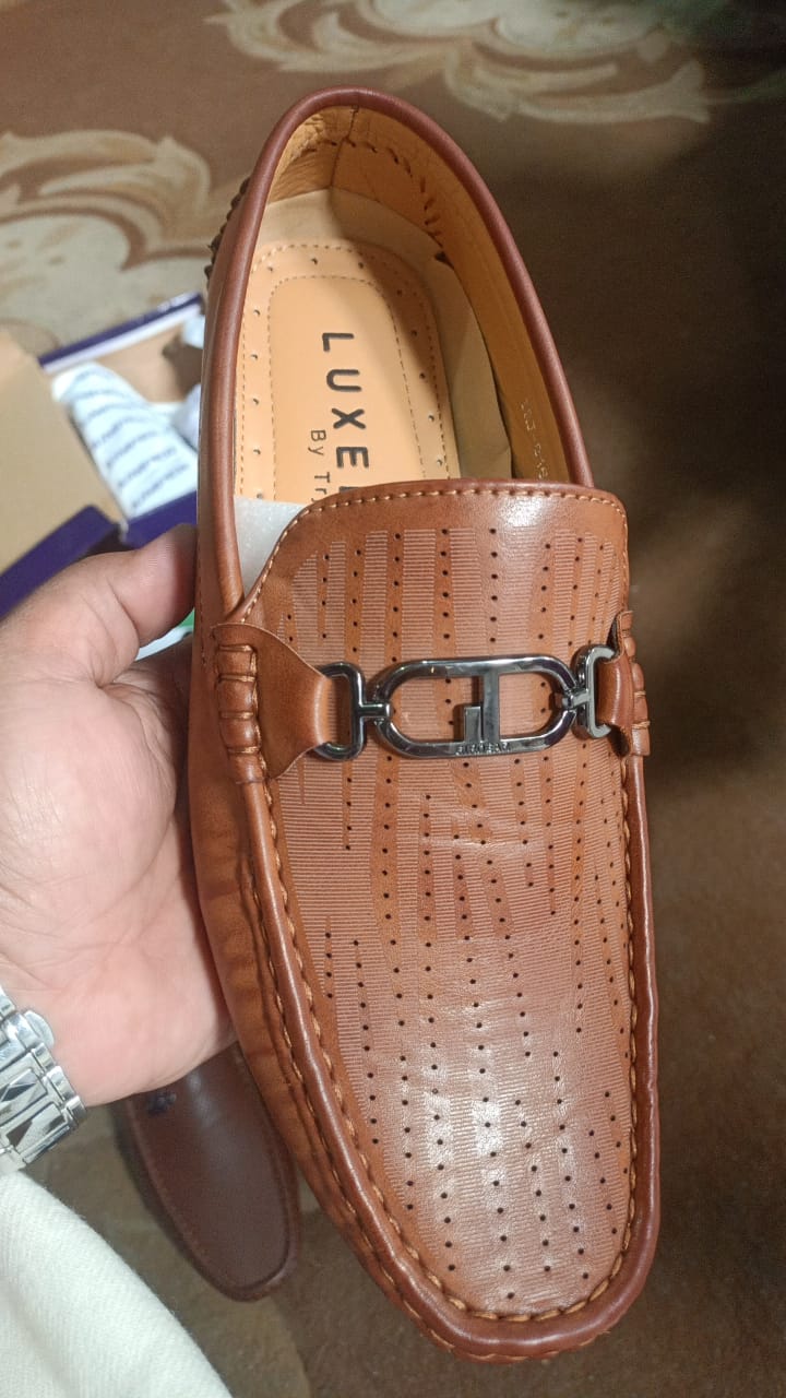Luxel tan perforated leather loafer