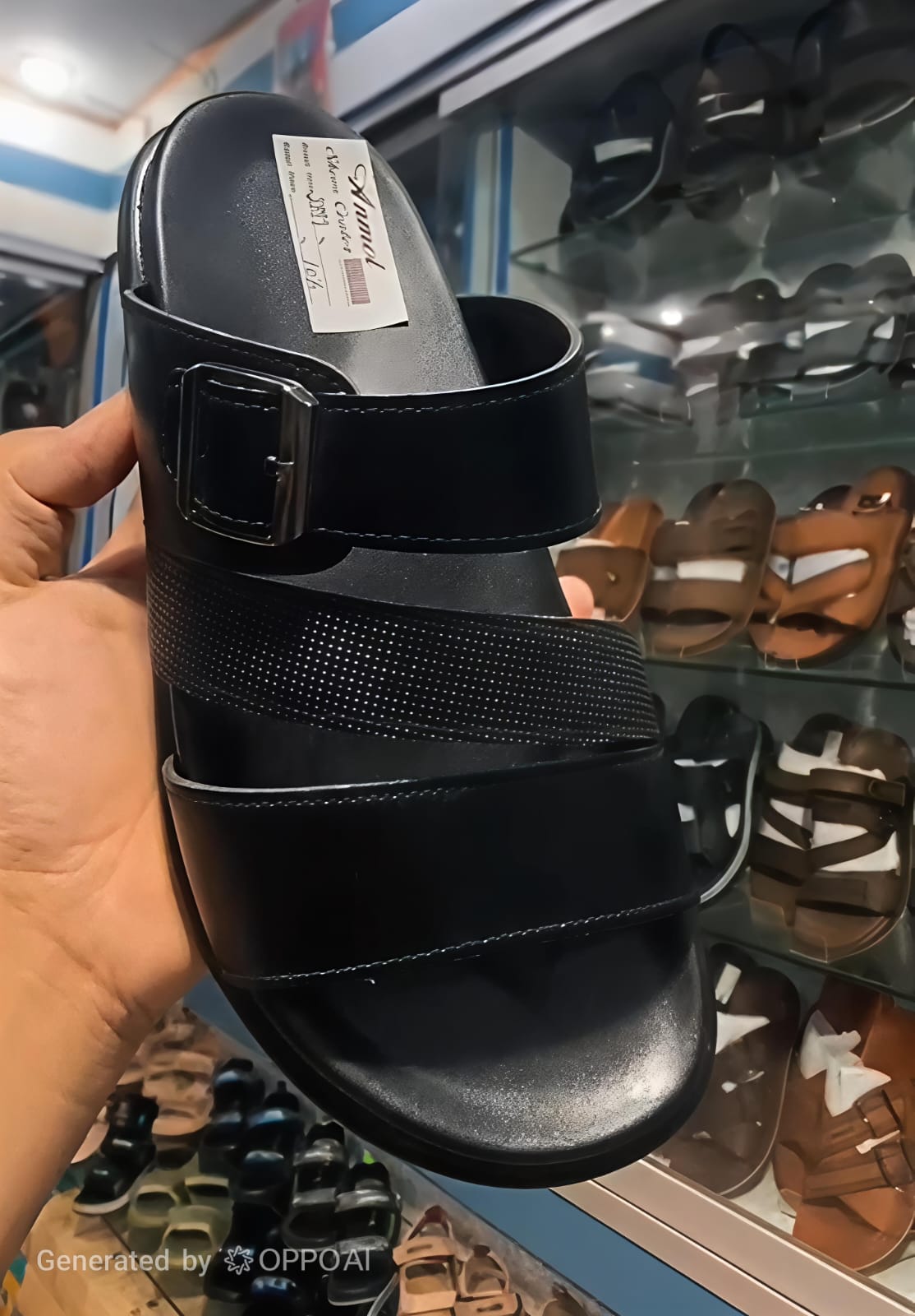 Anmol Centre black double-strap slide with buckle
