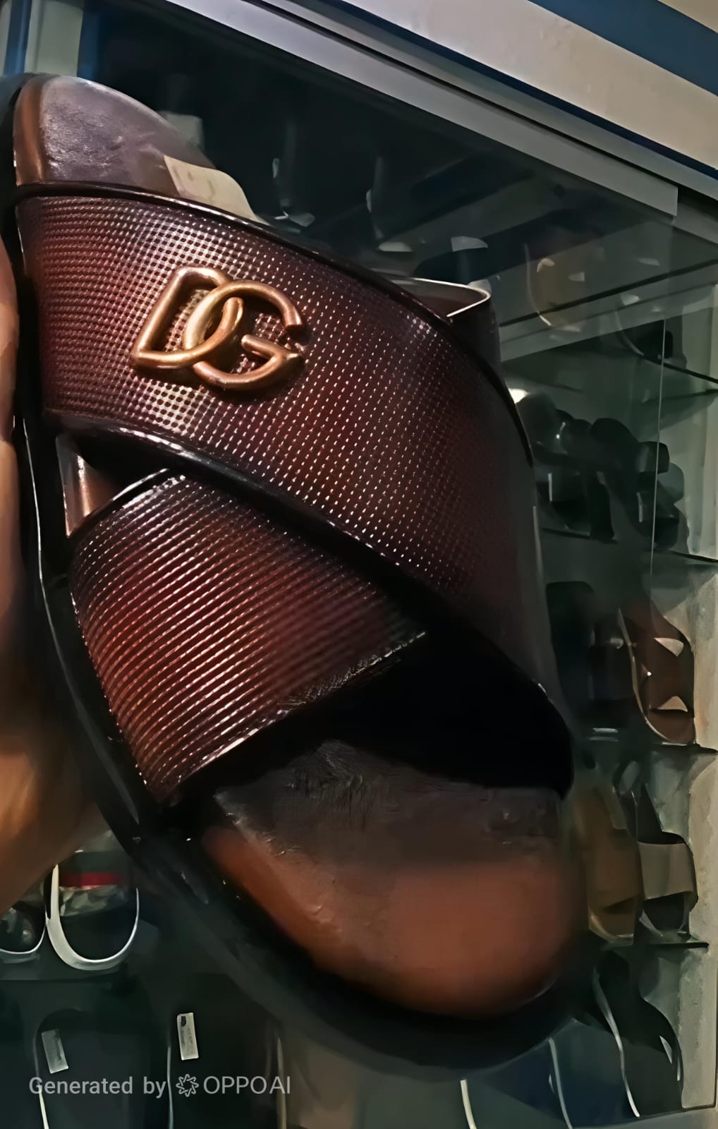 DG burgundy textured leather cross-strap slide