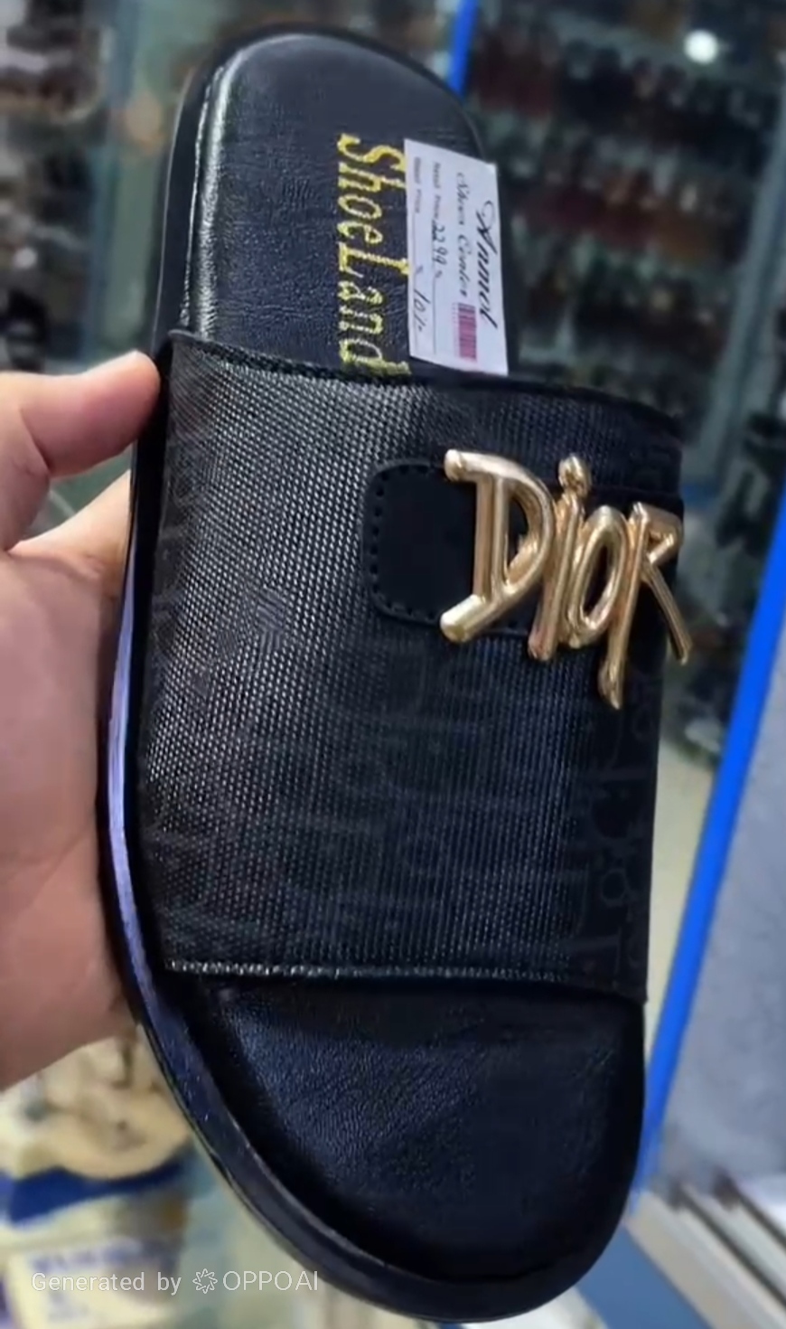 Anmol Shoeland black slide with gold Dior emblem