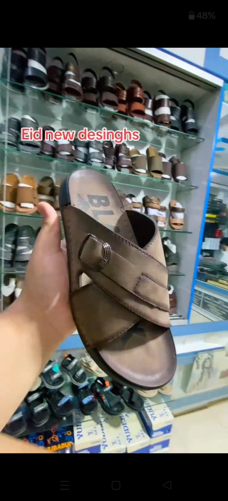 Eid new design — brown cross-strap leather slide