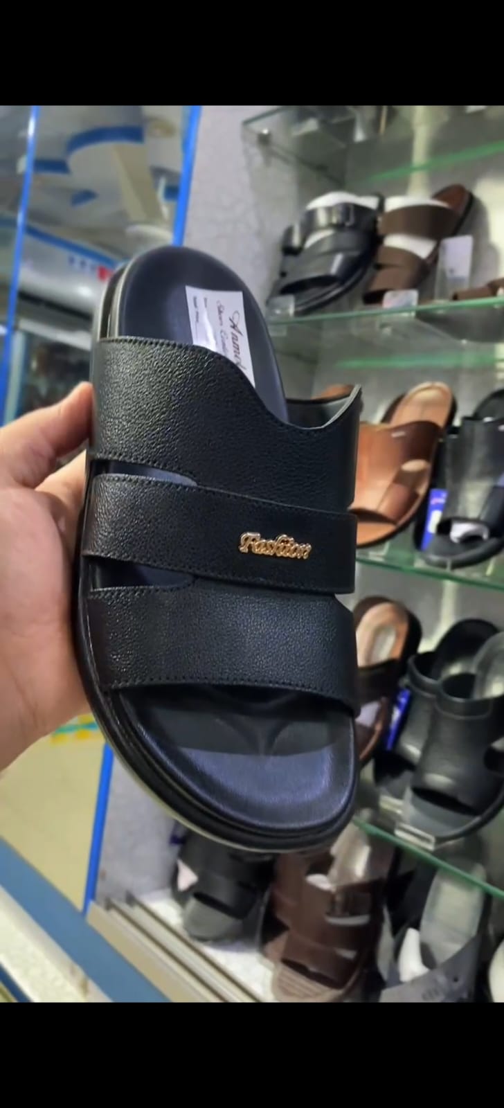 Fashion black double-strap leather sandal