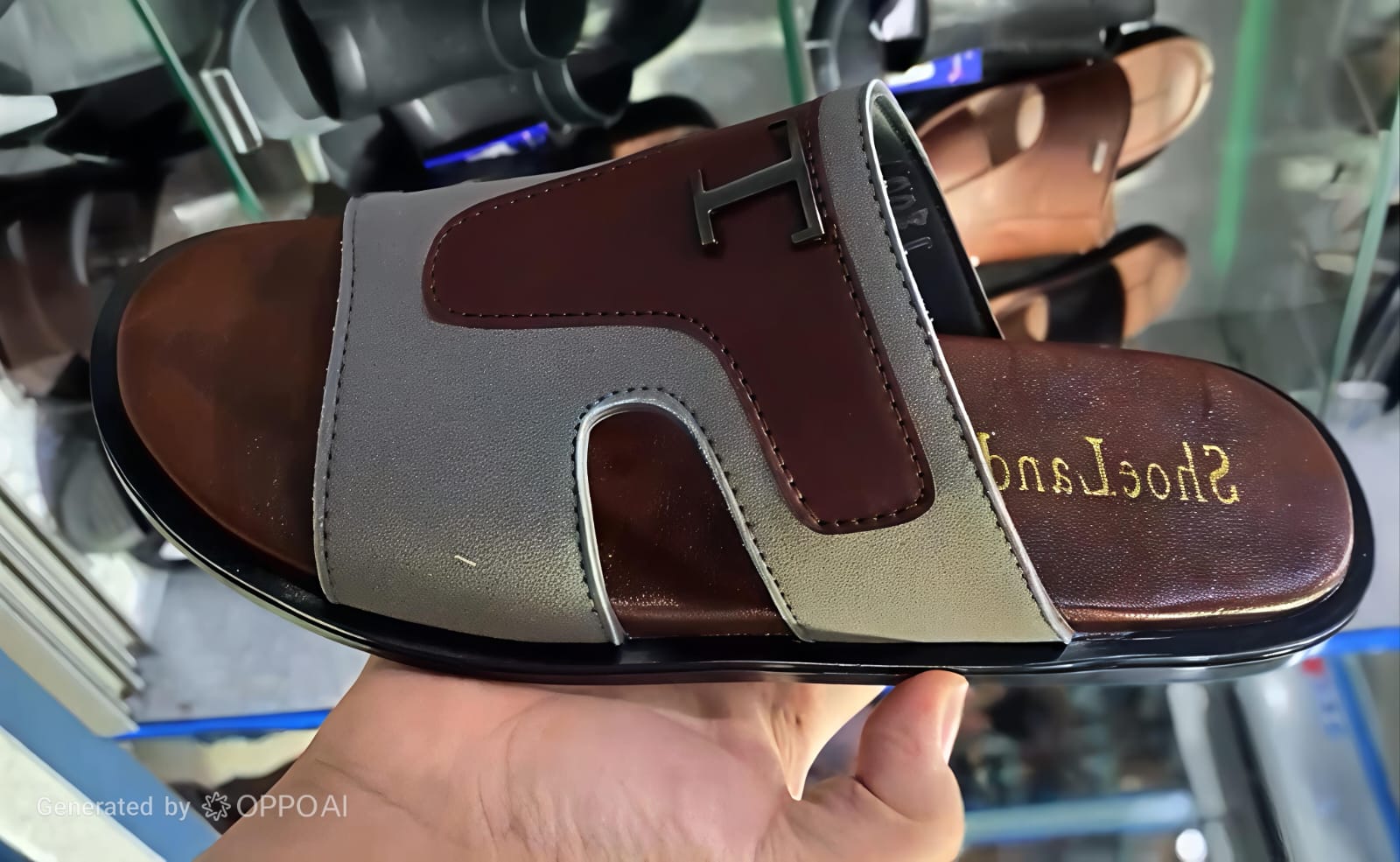 Shoeland H-strap two-tone leather slide