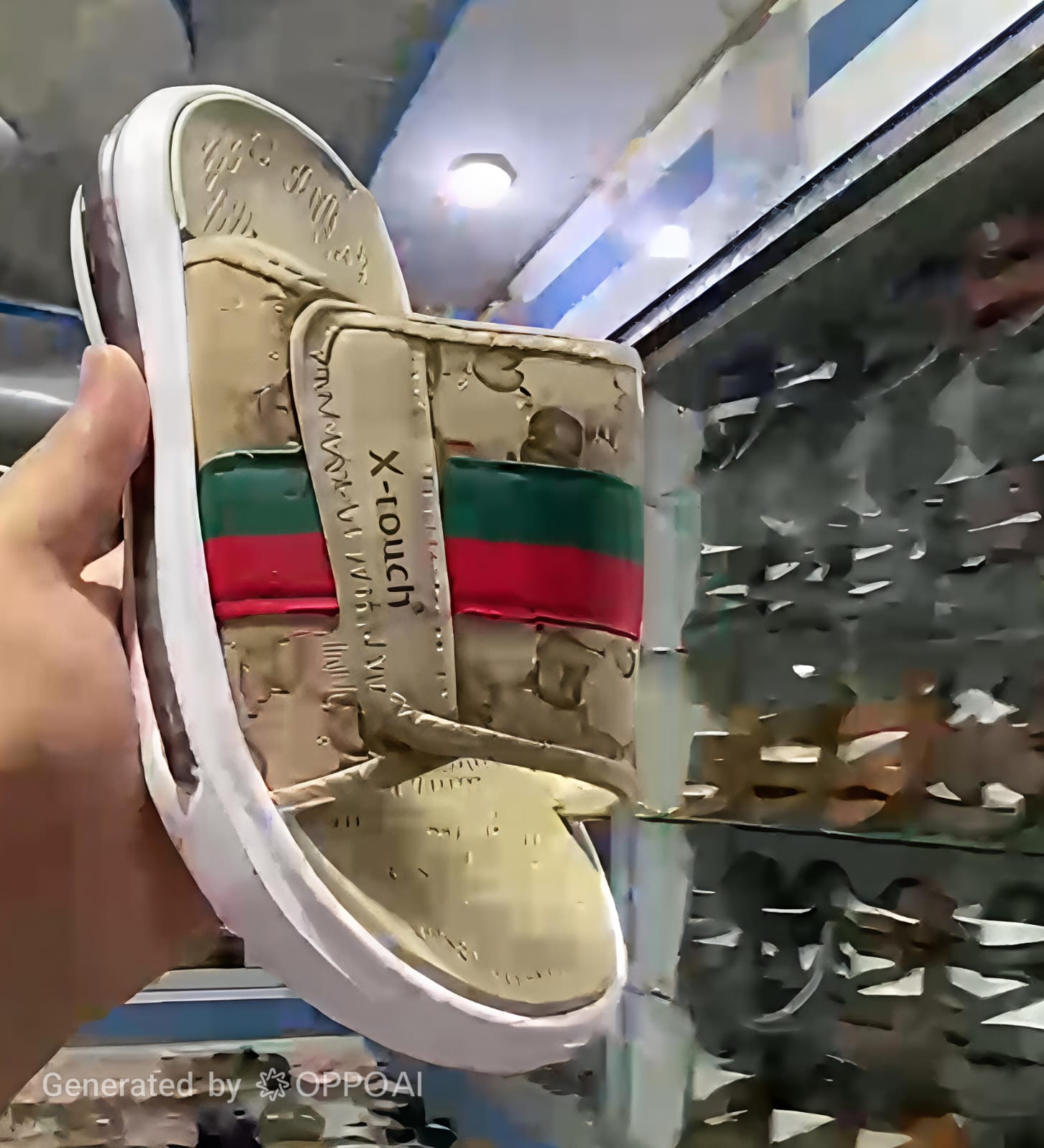 X-Touch cream slide with green and red signature stripe