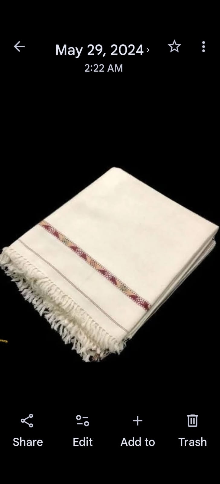 Cream men's shawl with embroidered stripe